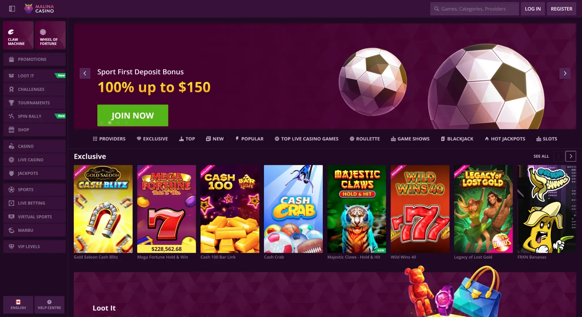 Malina Casino bonus hero image